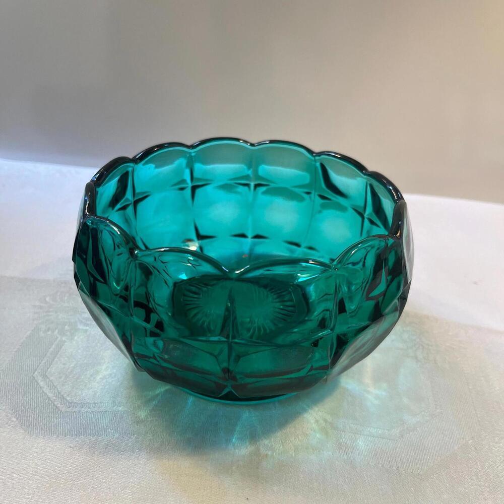 Indiana Glass‎ Company Rose Bowl 6” cubic prism Emerald Green